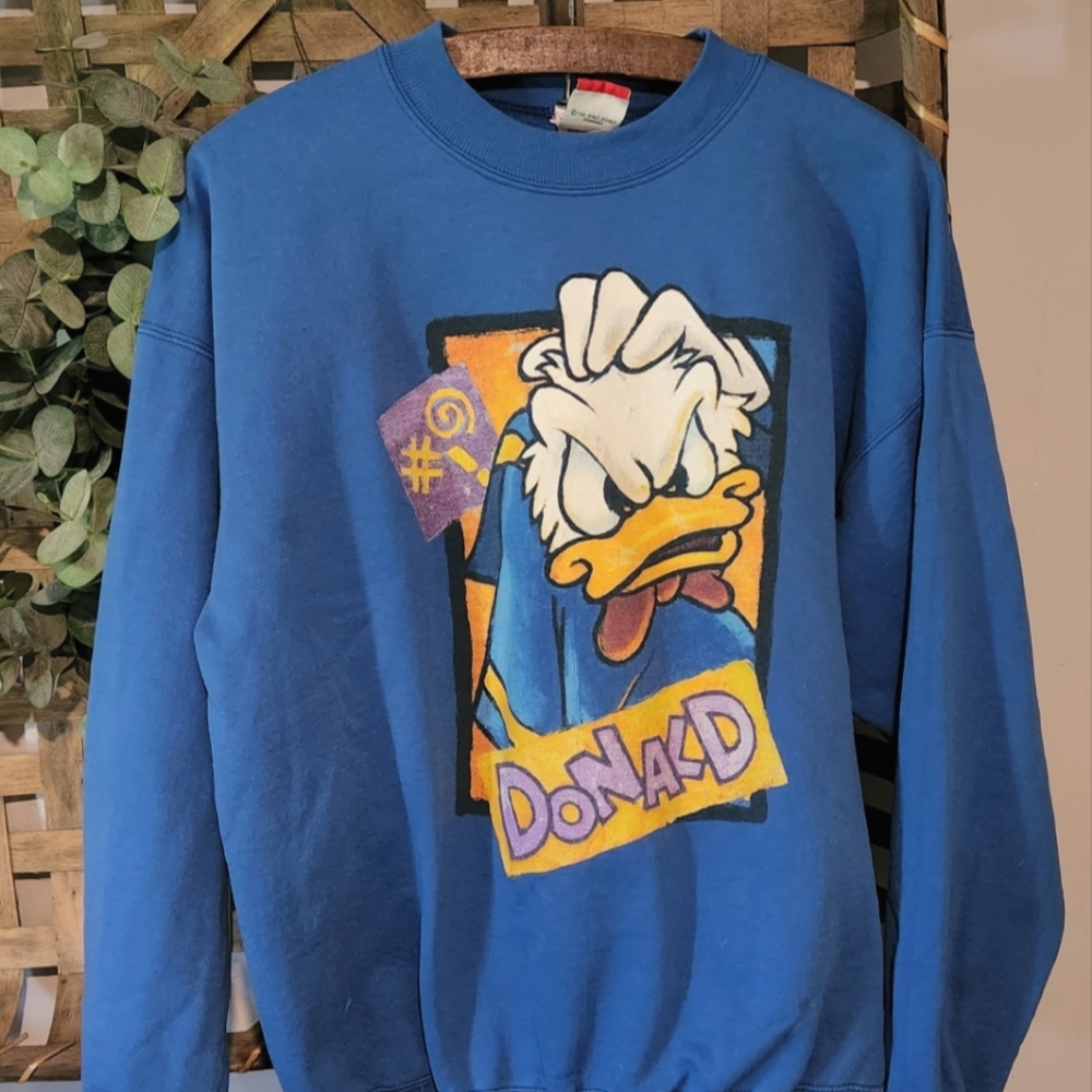 Vtg 90s Disneyland Angry Donald Duck Crewneck Sweatshirt Mickey Inc. Lg